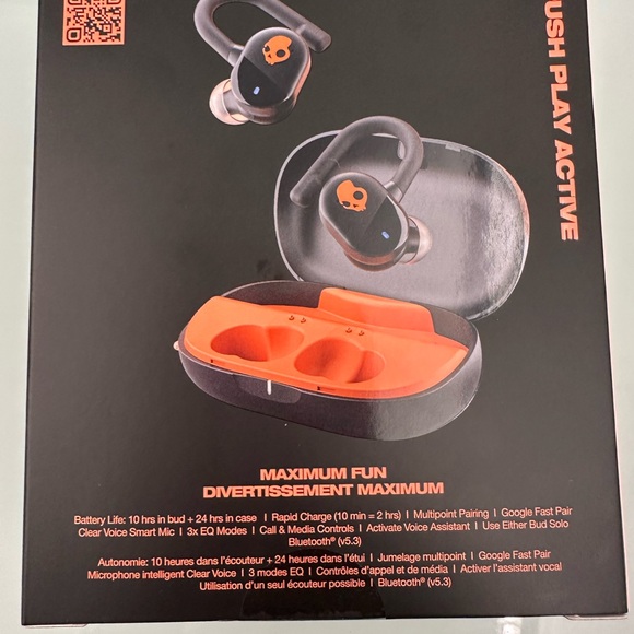 Skullcandy Push Active Earbuds - Black and Orange IP55 Model S2PPW - Picture 3 of 4
